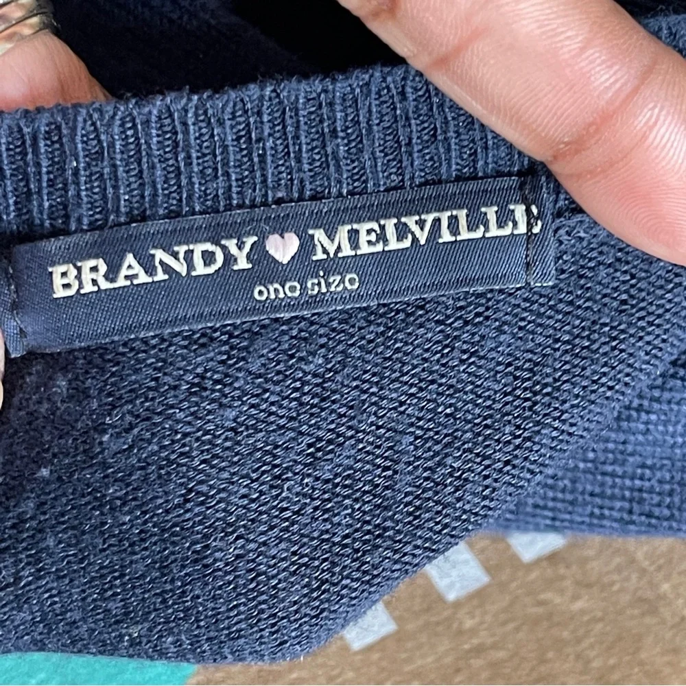BRANDY MELVILLE | Navy Blue Cropped Knit Sweater Sz OS - Picture 5 of 6